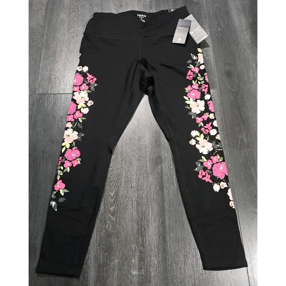 NWT Torrid Active Leggings Women 0 Large Black Floral Resort Stretch Gym Comfort